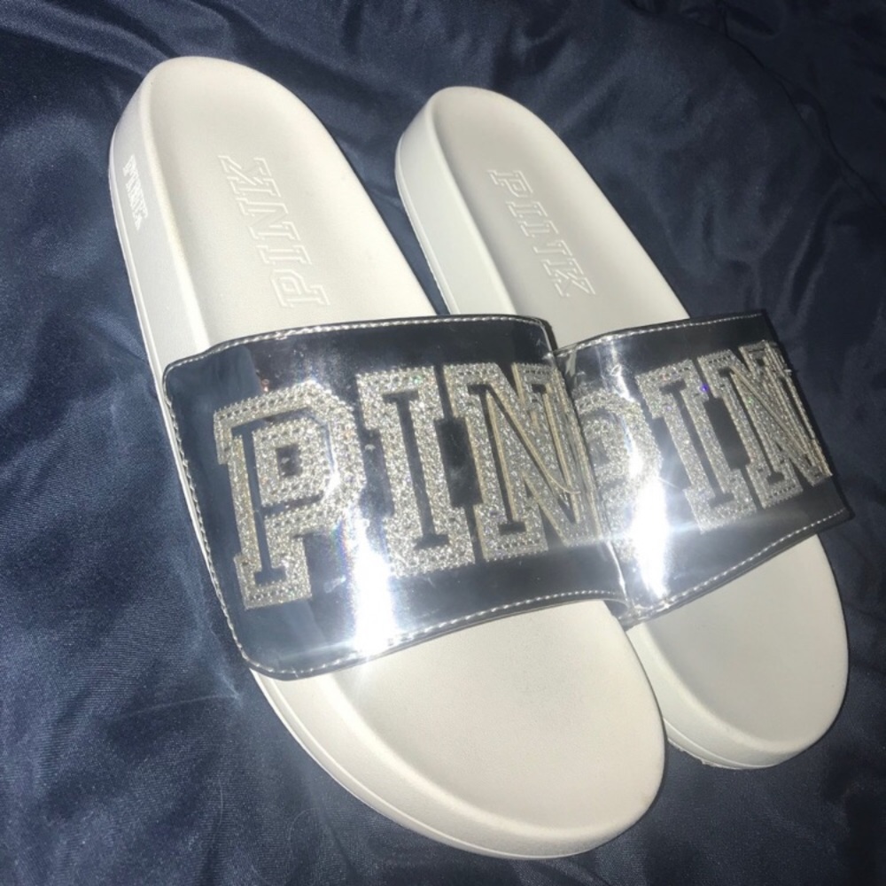 NEW🦋Sparkly Silver PINK Slides🦋